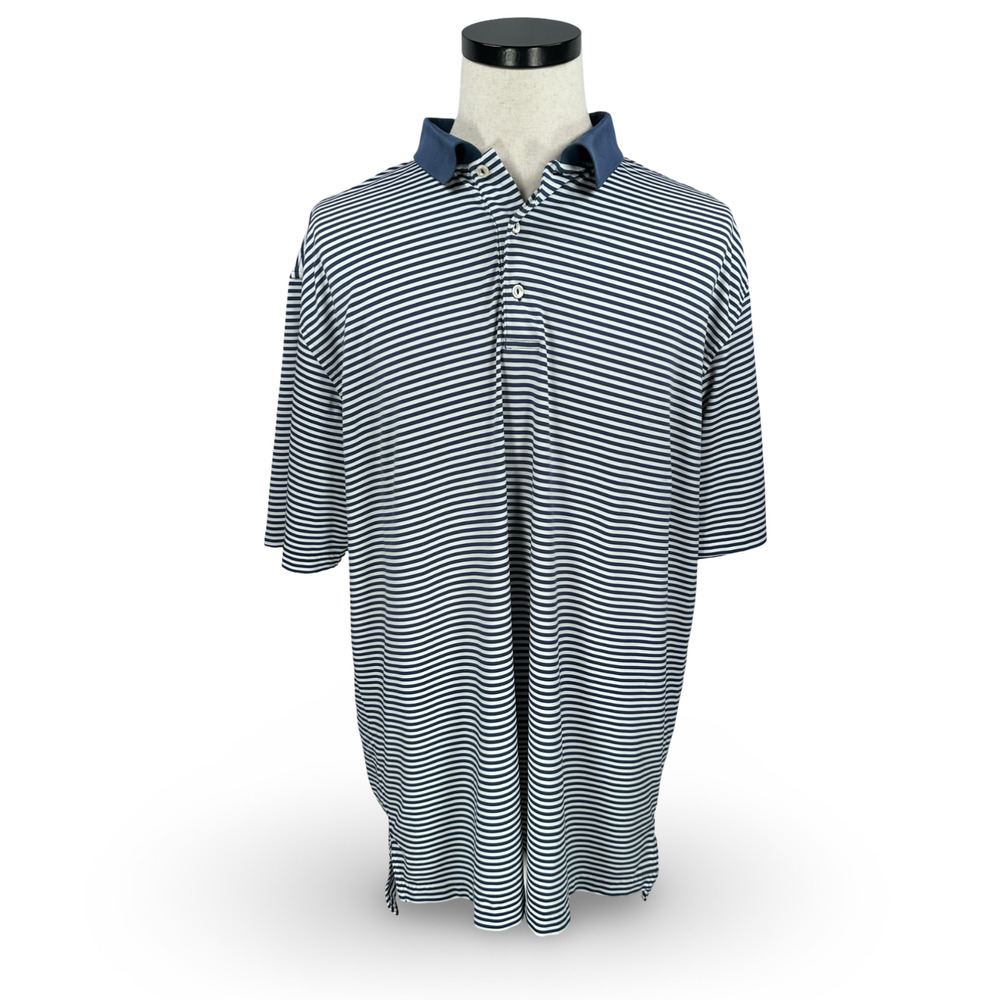 Peter Millar Summer Comfort Golf Polo Shirt Men's 2XL XXL Blue‎ White Striped